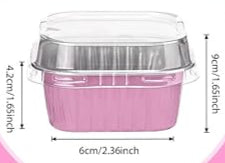 Pink Square Mini Cake Pans with Lids Disposable 3.5"x3.5"x2.36"