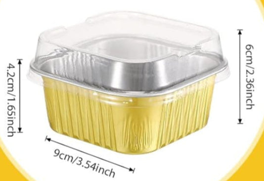 Gold Square Mini Cake Pans with Lids Disposable 3.5"x3.5"x2.36"