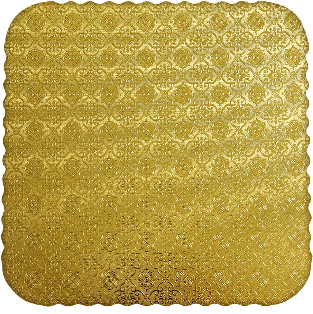 10" Scalloped Cake Square Gold