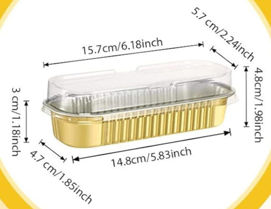 Gold Mini Loaf Cake Pans with Lids Disposable 5.8"x1.85"x1.98"