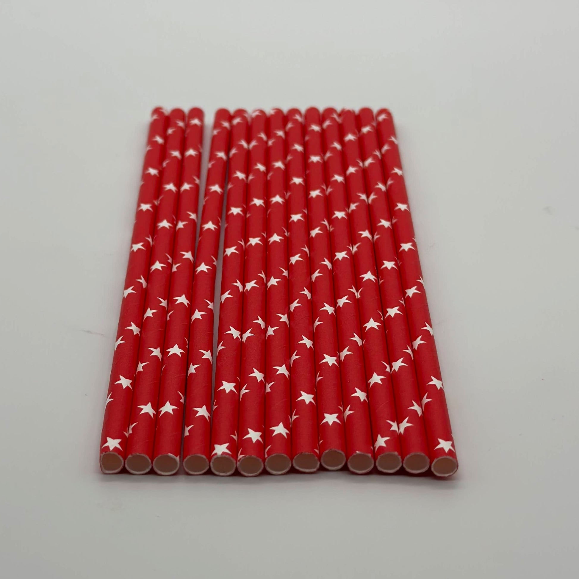 Paper Straw Red White Stars Set of 13