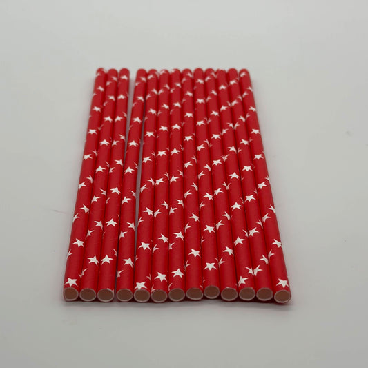 Paper Straw Red White Stars Set of 13