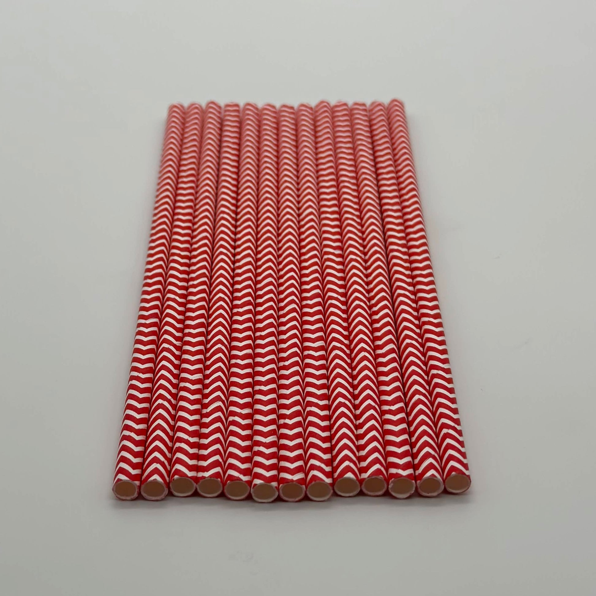 Paper Straw Red White Chevron Set of 13