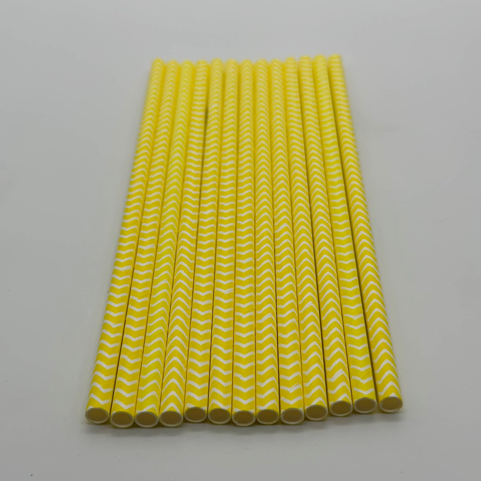Paper Straw White and Yellow Chevron Set of 13
