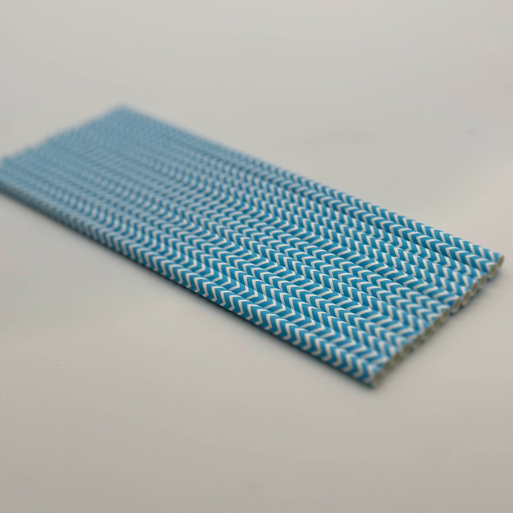 Paper Straw White and Blue Chevron Set of 13