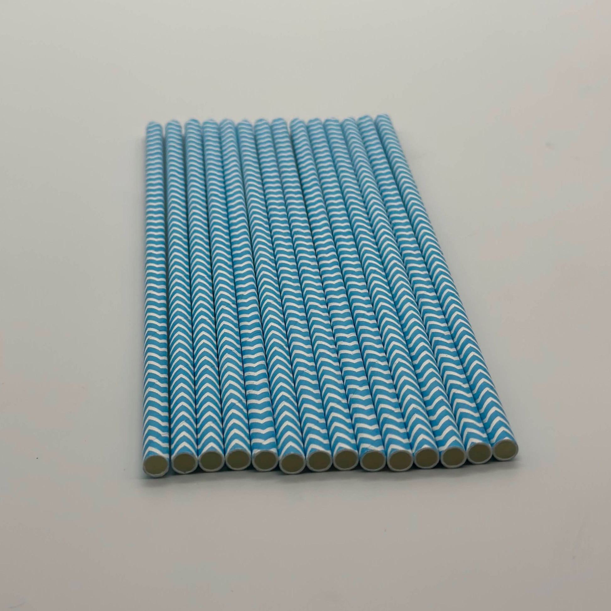 Paper Straw White and Blue Chevron Set of 13