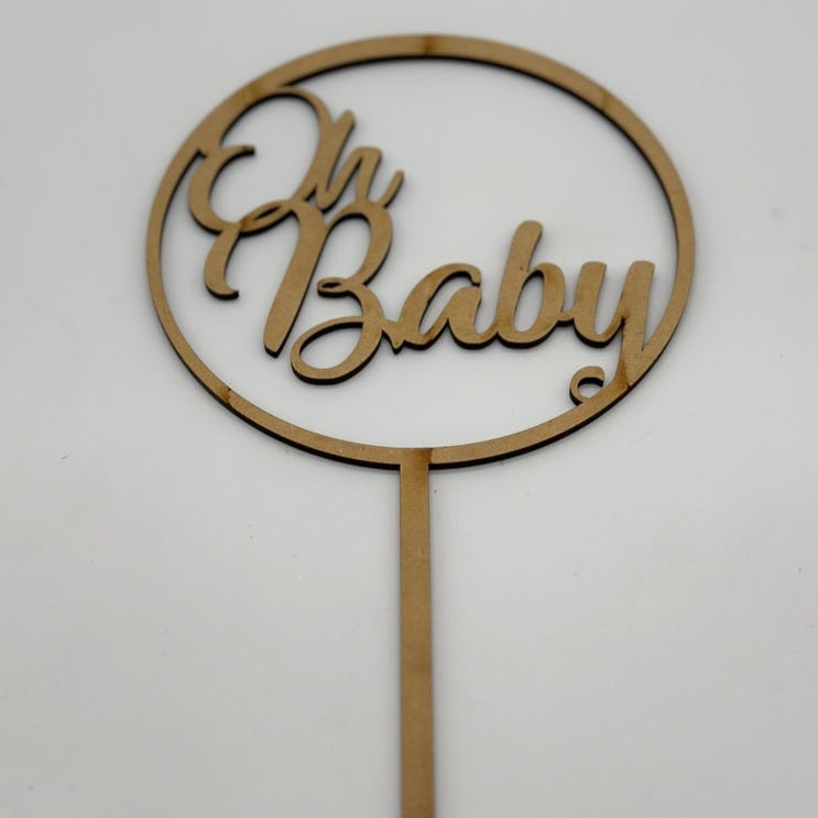 Wood Cake Topper Oh Baby Round