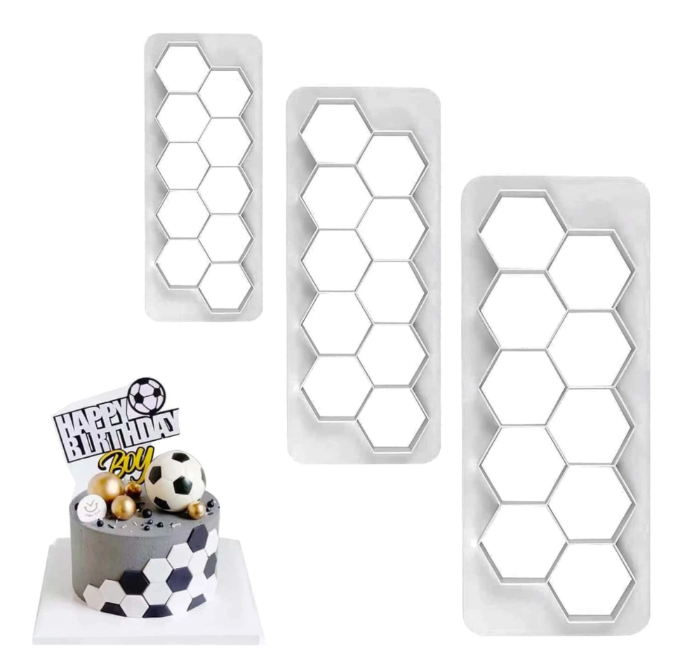 Set of 3 Hexagon Fondant Plastic CutterSoccer